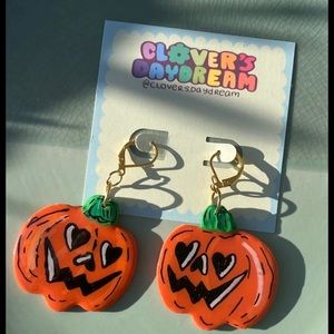 Heart Eyes Jack-O-Laterns Gold-plated Earrings | Polymer Clay, Resin, & paint |